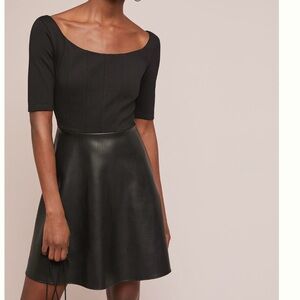 Anthropologie Bailey 44 Parlour Ponte Dress Skater A Line Faux Leather Skirt